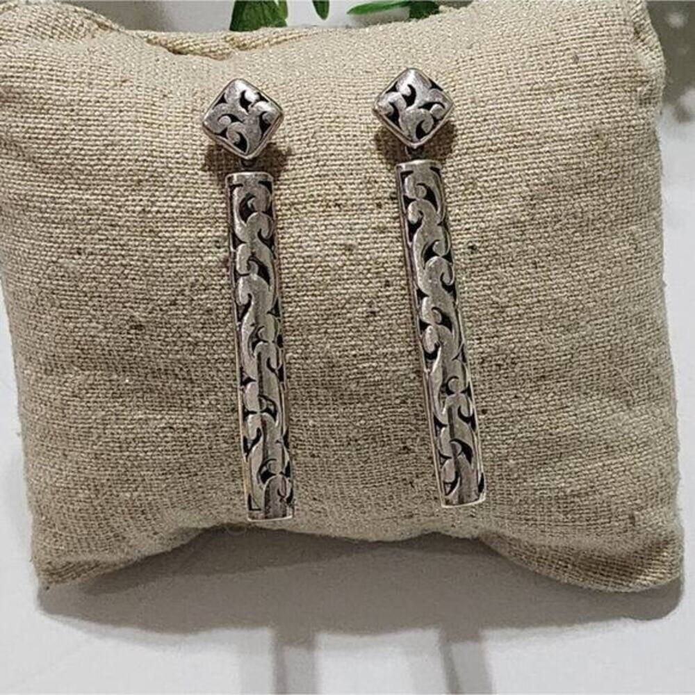 Sterling silver 925 stamped‎ swirled post drop earrings